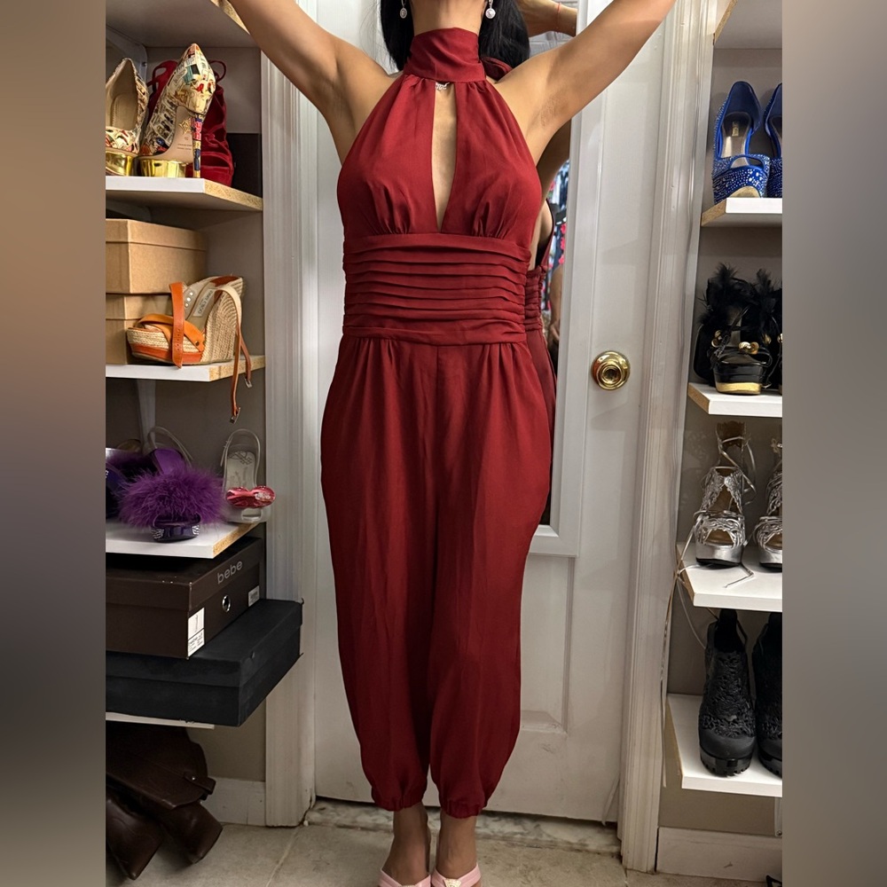 Bebe Elegant Red Halter Jumpsuit